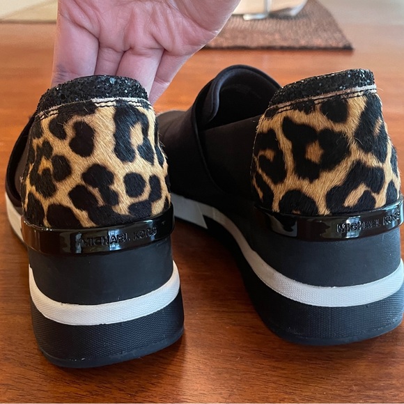 Michael Michael Kors Womens Felix Trainer Low Top Slip On, Black/Leopard - Picture 8 of 14